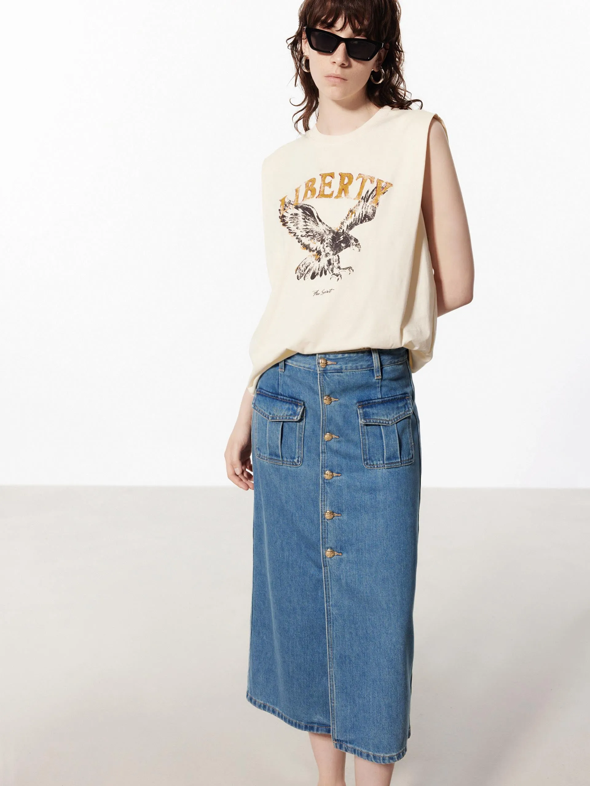 Cotton Slit Front Midi Skirt sold by Mo&Co product image thumbnail 2