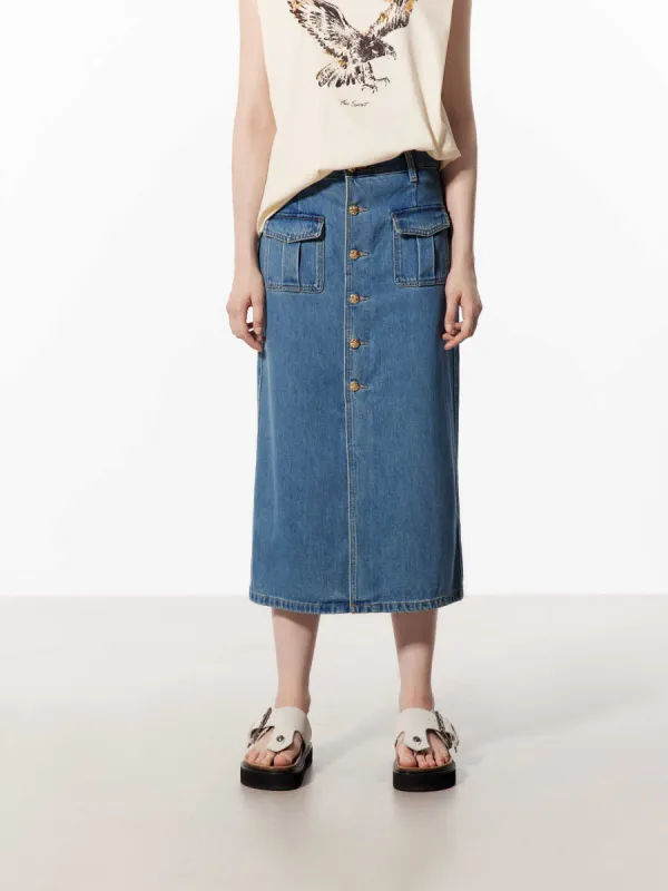 Cotton Slit Front Midi Skirt sold by Mo&Co