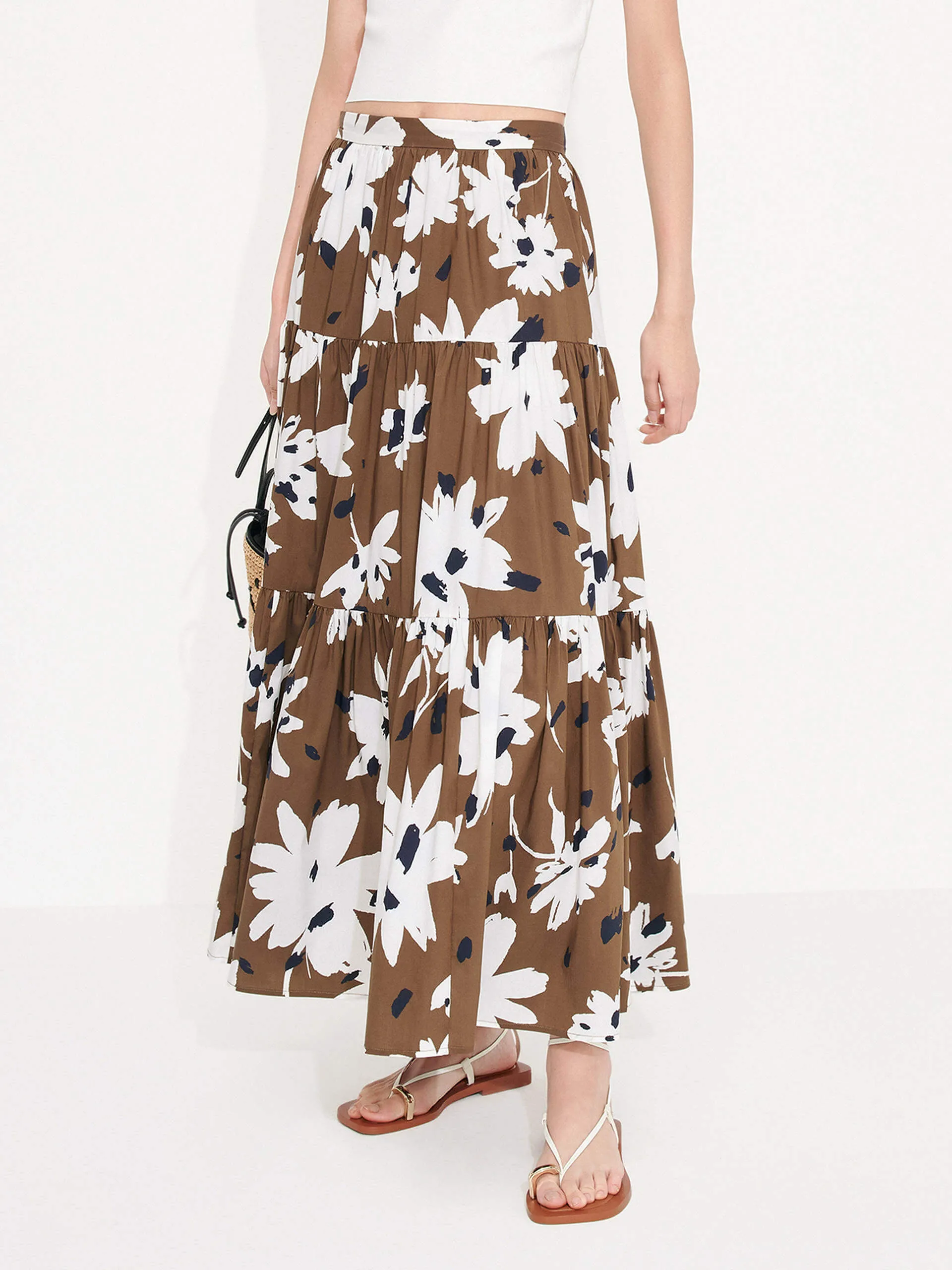 Tiered Floral Print Maxi Skirt sold by Mo&Co