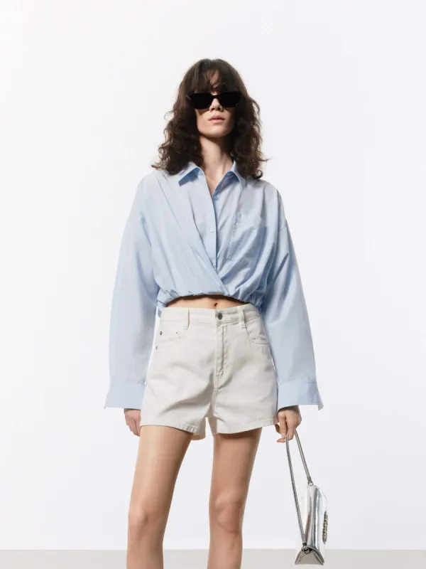 Cotton Silk Cropped Shirt sold by Mo&Co