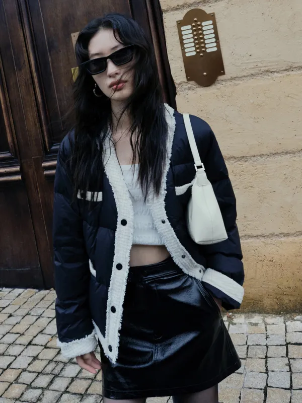 Contrast Quilted Cropped Down Jacket sold by Mo&Co