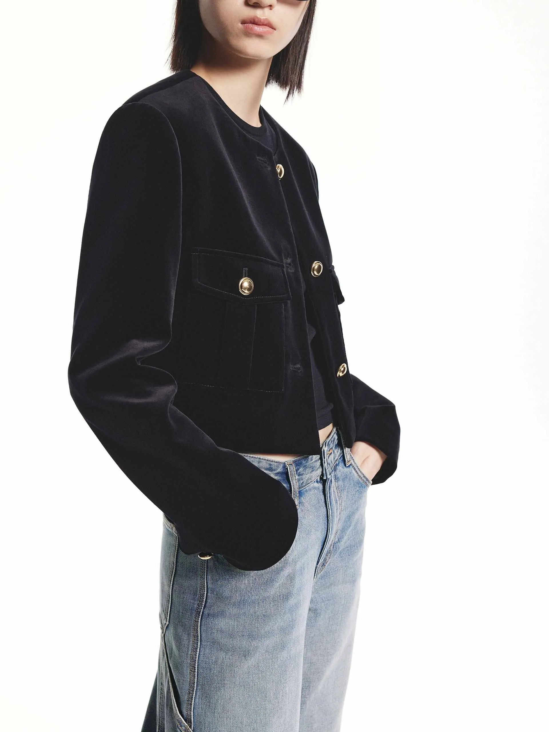 Metallic Button Cropped Jacket sold by Mo&Co product image thumbnail 5