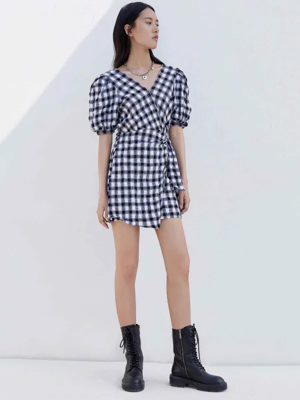 Plaid Shirt Dress with Knot sold by Mo&Co