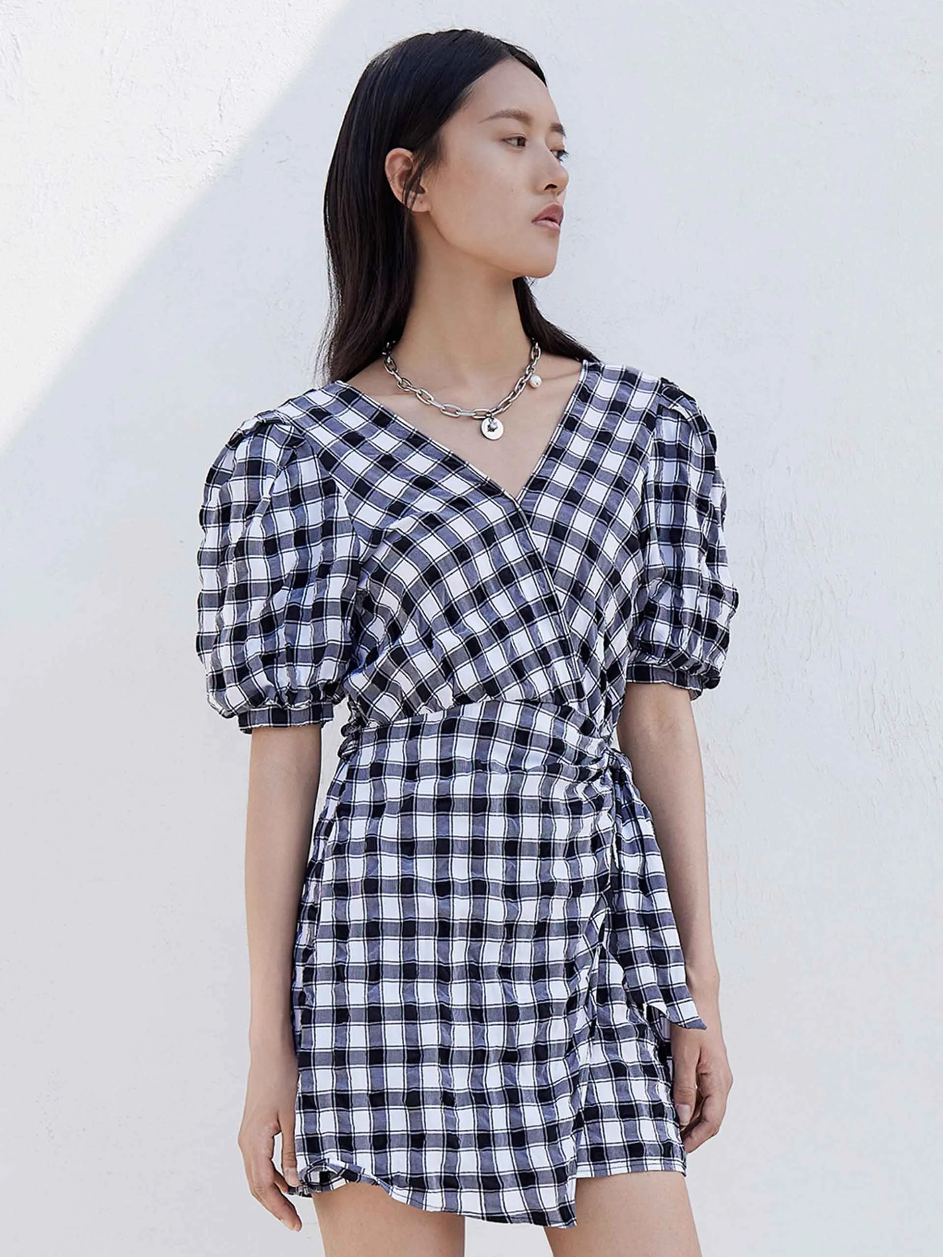 Plaid Shirt Dress with Knot sold by Mo&Co product image thumbnail 3