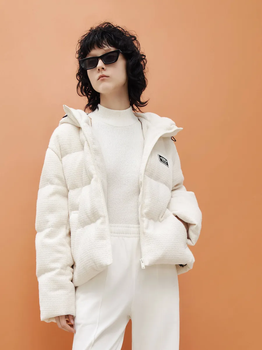 Textured Cropped Hooded Down Jacket sold by Mo&Co