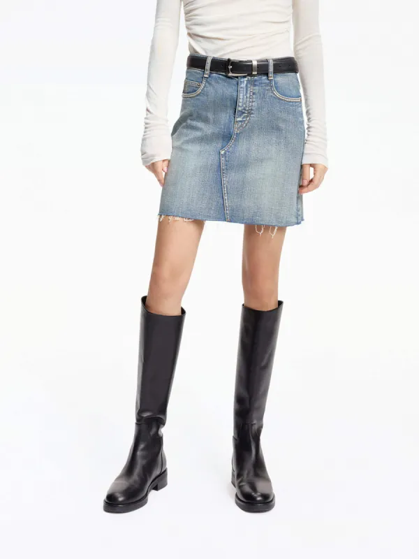 Raw Hem Denim Skirt sold by Mo&Co