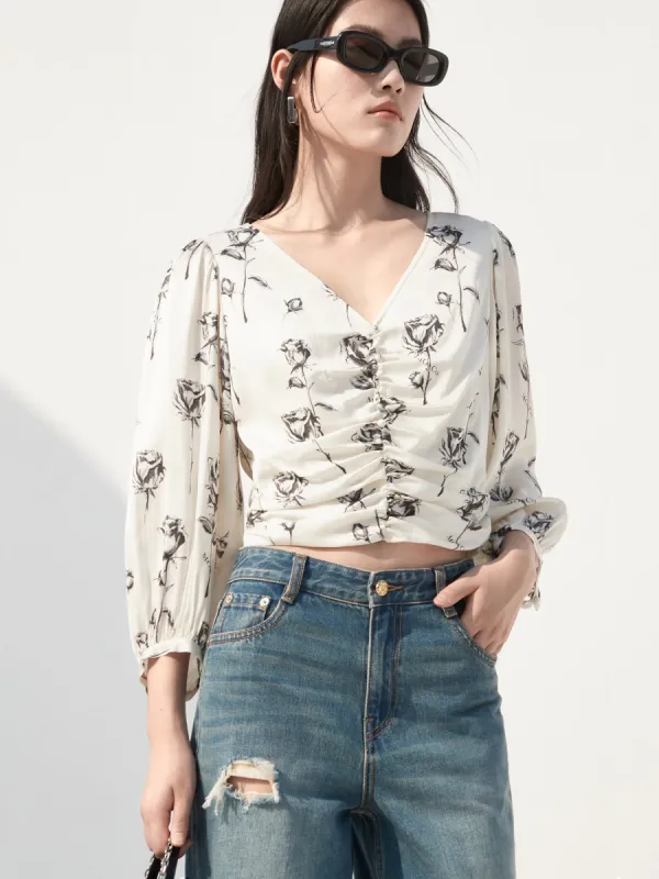 Silk Blend Rose Pattern Top sold by Mo&Co