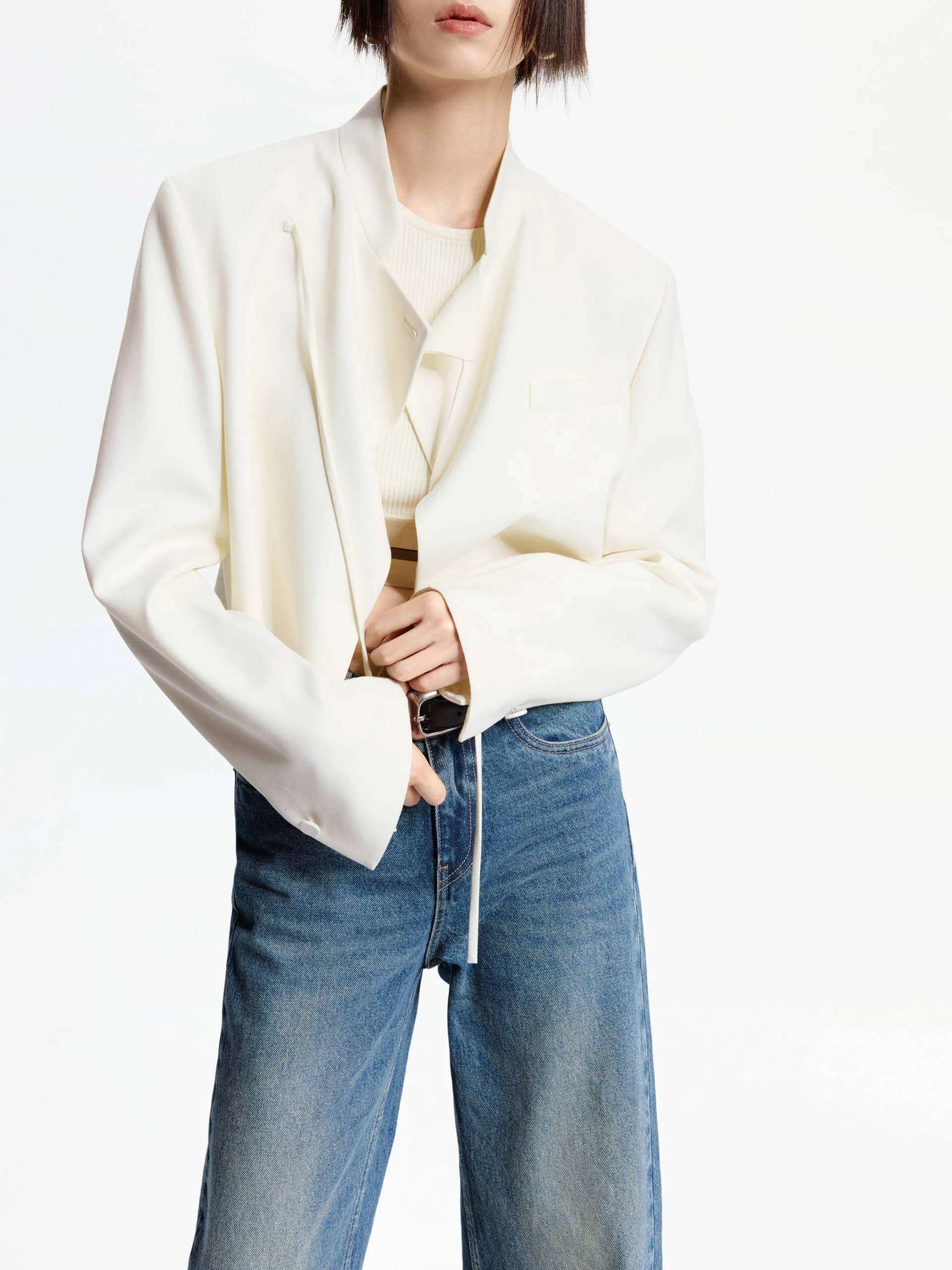 Tie Detail Cropped Jacket sold by Mo&Co product image thumbnail 2