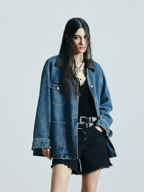 PU Collar Loose Jacket sold by Mo&Co