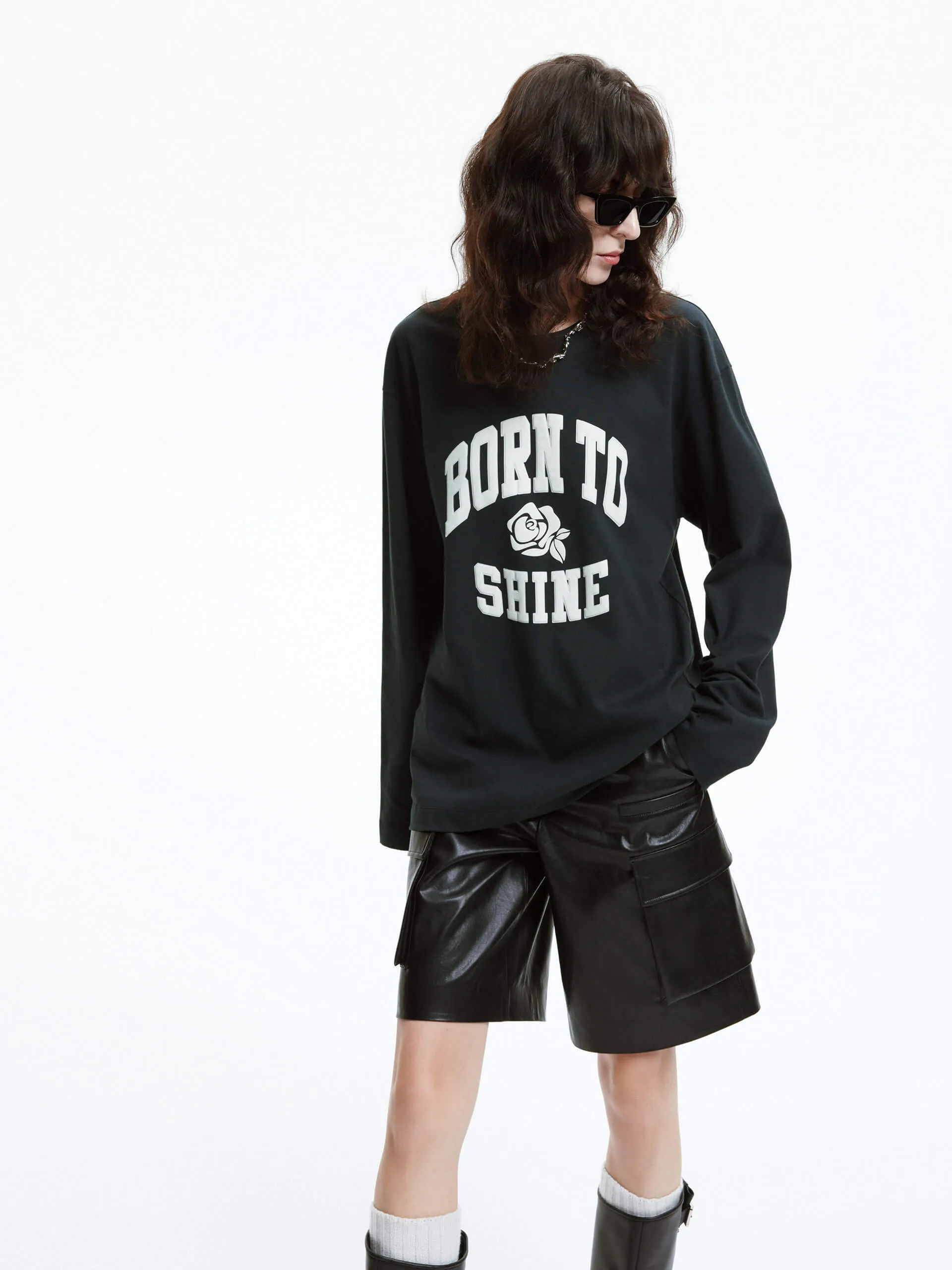 Long Sleeve Letter Print T-shirt sold by Mo&Co