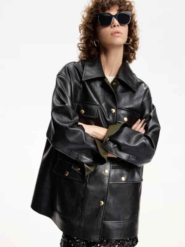 Front Pocket Leather Jacket sold by Mo&Co