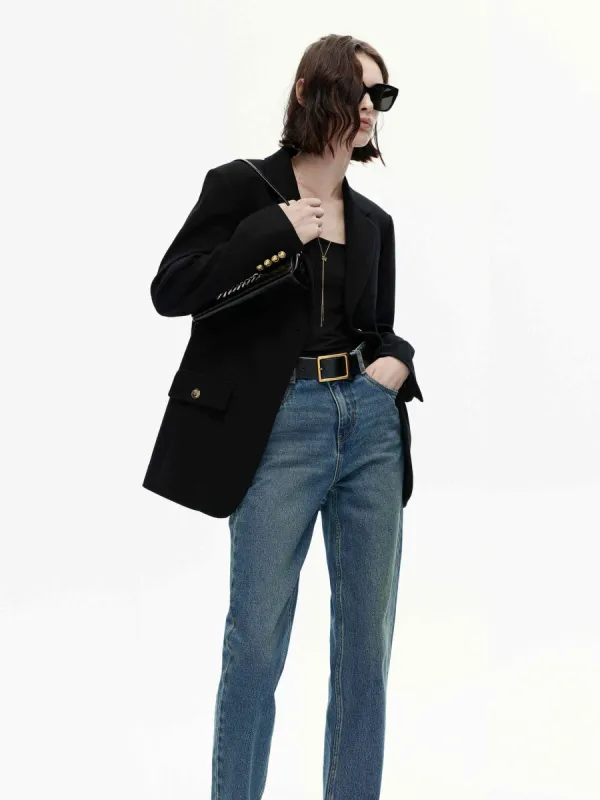 Metallic Button Wool Blazer sold by Mo&Co