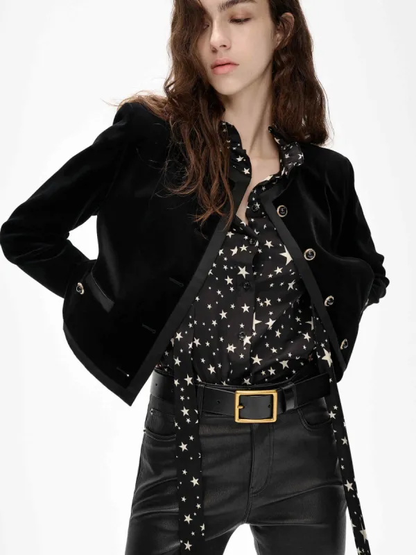 Star Printed Tie Blouse sold by Mo&Co