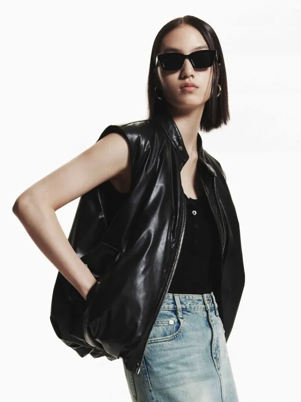 Leather Quilted Down Vest sold by Mo&Co