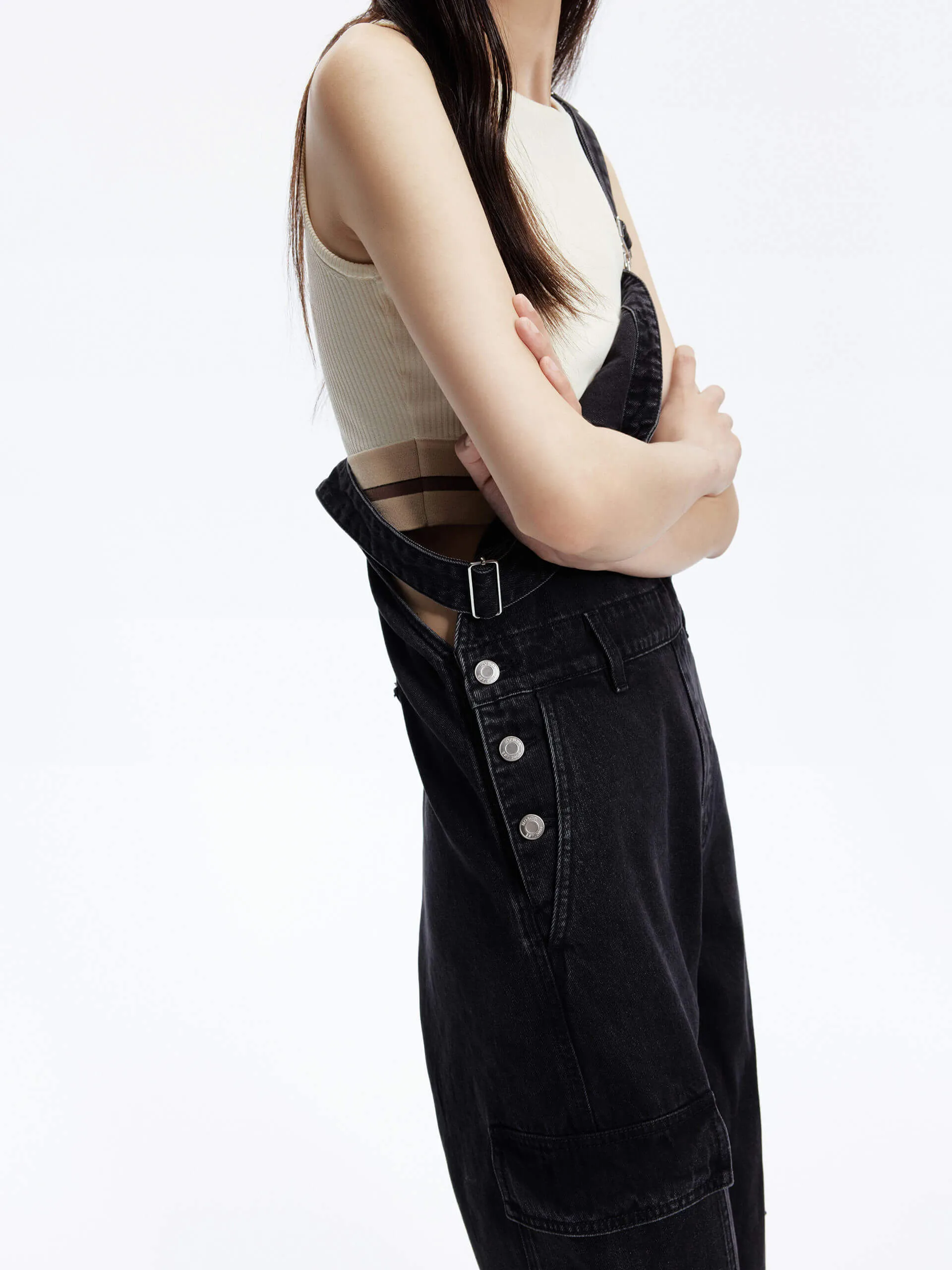 Straight Leg Denim overalls sold by Mo&Co product image thumbnail 3
