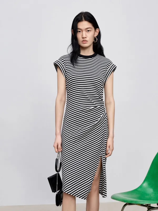 Striped Slim Fit Slit Dress sold by Mo&Co