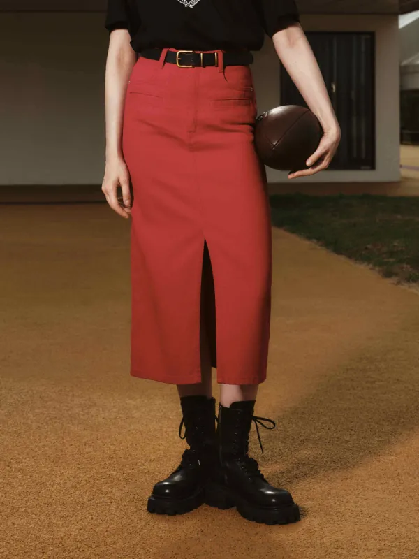Front Slit Cotton Skirt sold by Mo&Co