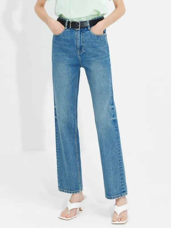 Mid Waist Straight Jeans sold by Mo&Co