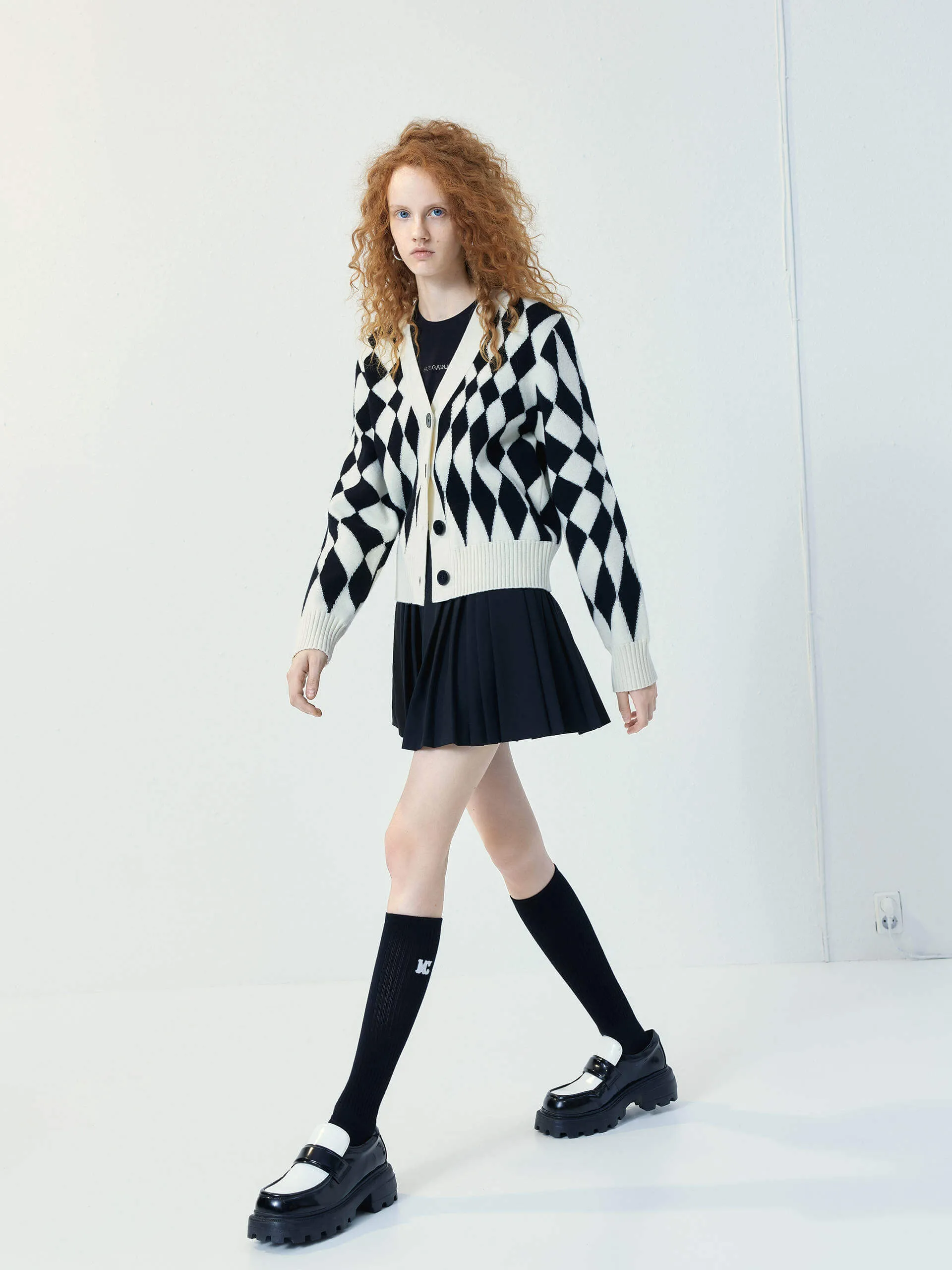 Checkered Pattern Wool Cardigan sold by Mo&Co product image thumbnail 5