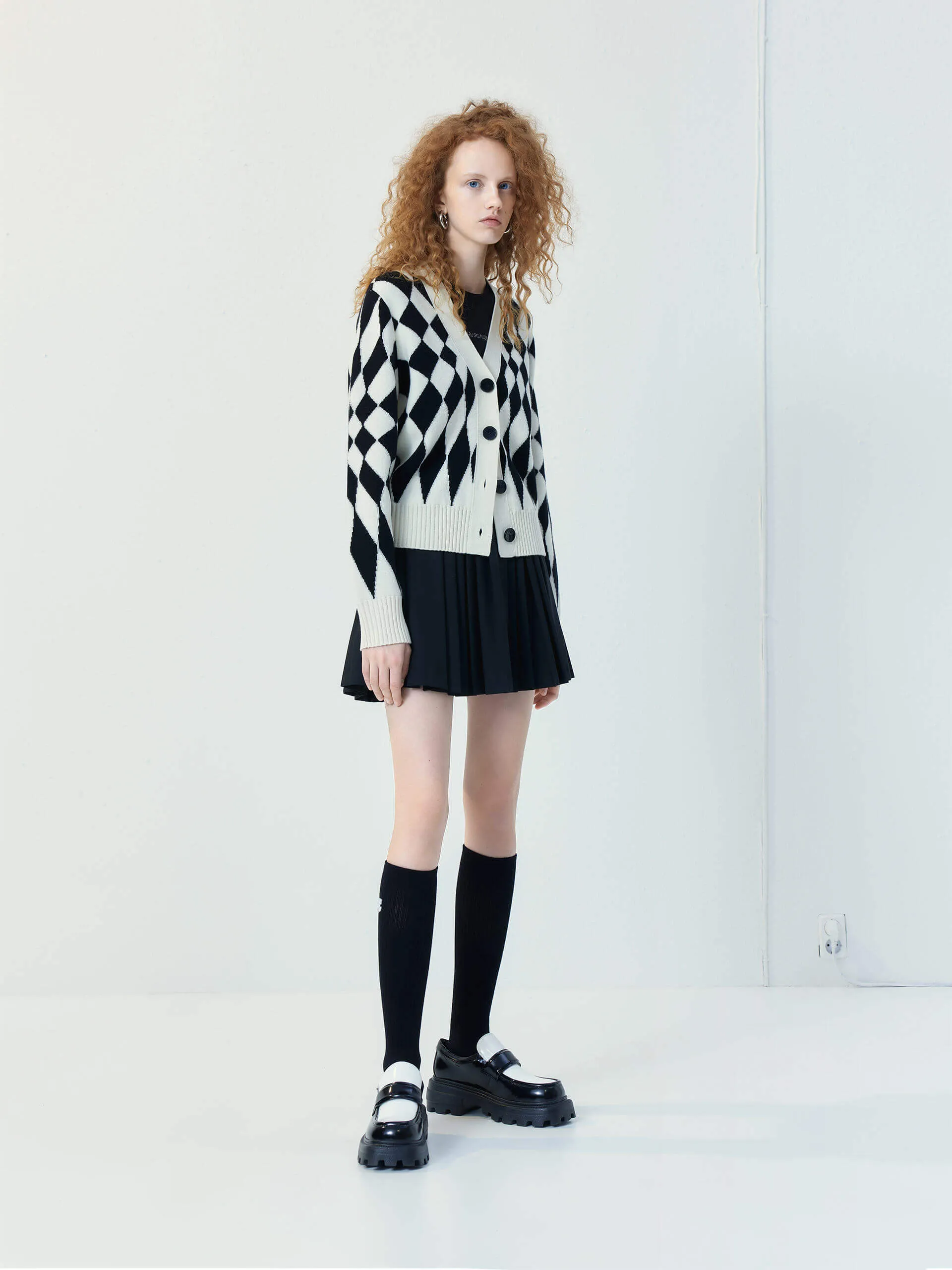 Checkered Pattern Wool Cardigan sold by Mo&Co product image thumbnail 3