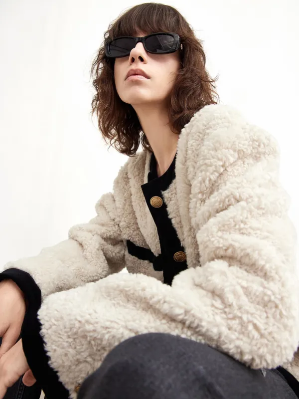 Contrast Textured Collarless Jacket sold by Mo&Co