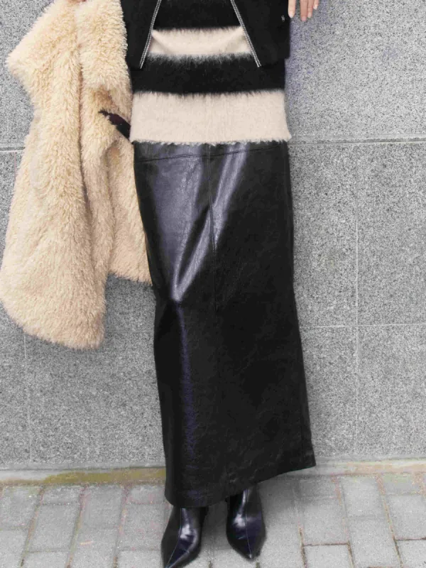 Straight Cut Leather Skirt sold by Mo&Co
