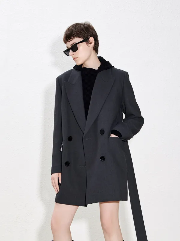 Wool Blend Blazer with Belt sold by Mo&Co