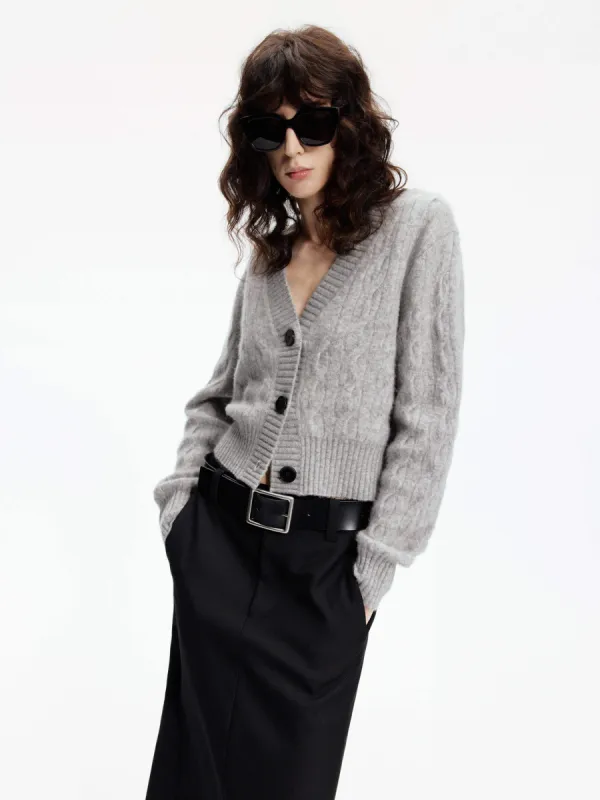 Cropped Cable Knit Cardigan sold by Mo&Co