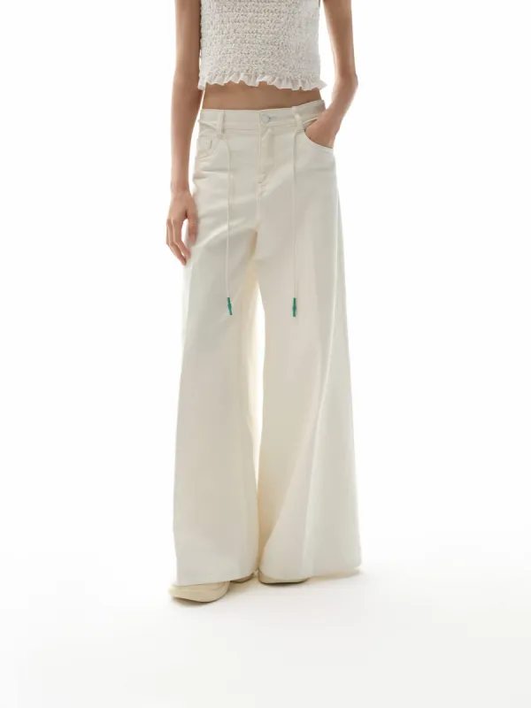 Drawstring Detail Wide Jeans sold by Mo&Co