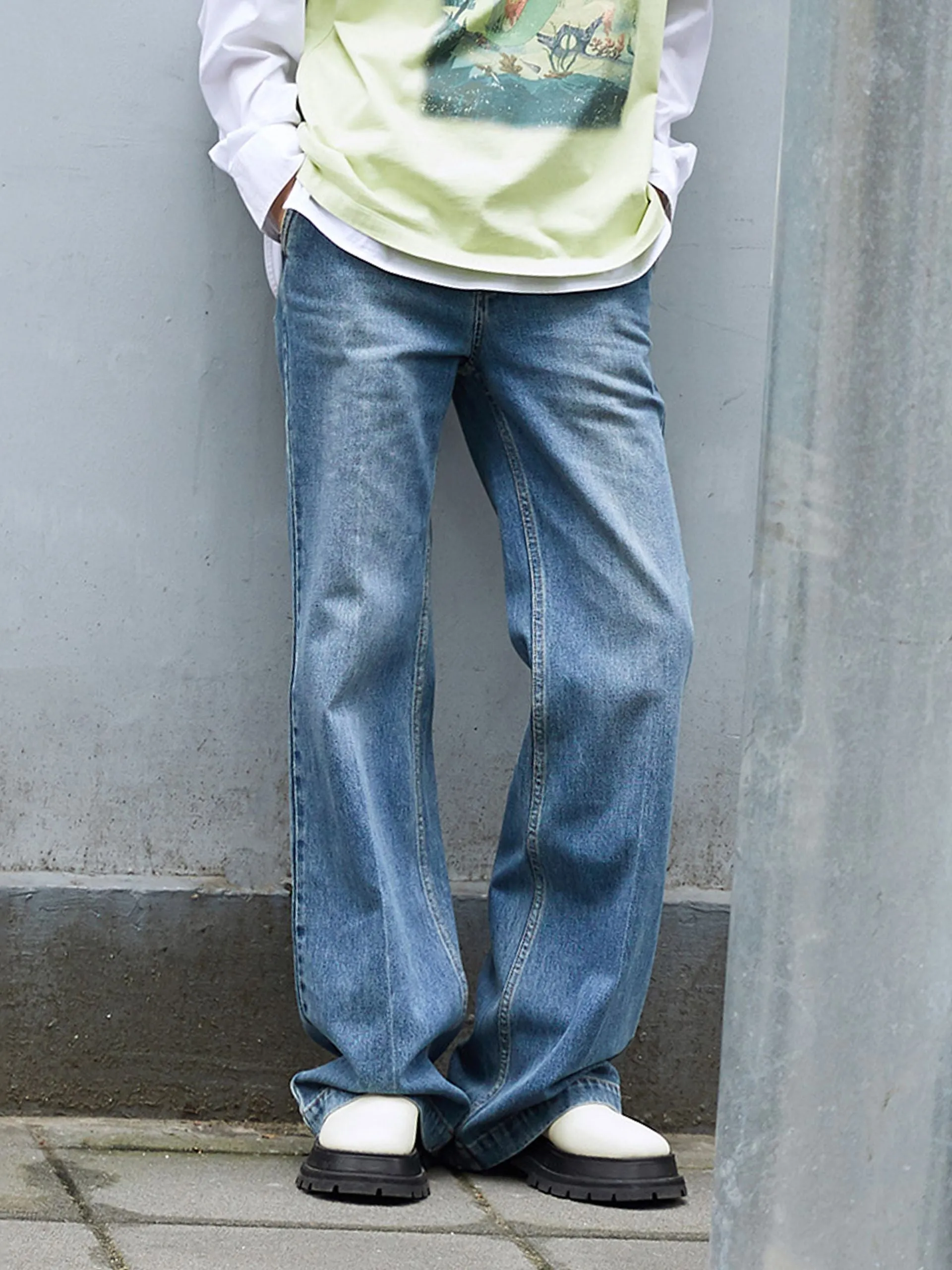 Cotton Straight High Long Leg Jeans sold by Mo&Co