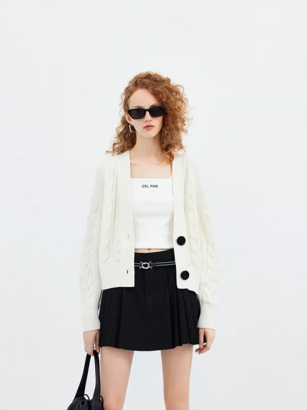 Wool Blend Cable Cardigan sold by Mo&Co