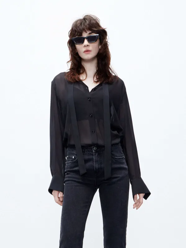 Tie Neck Silk Shirt sold by Mo&Co