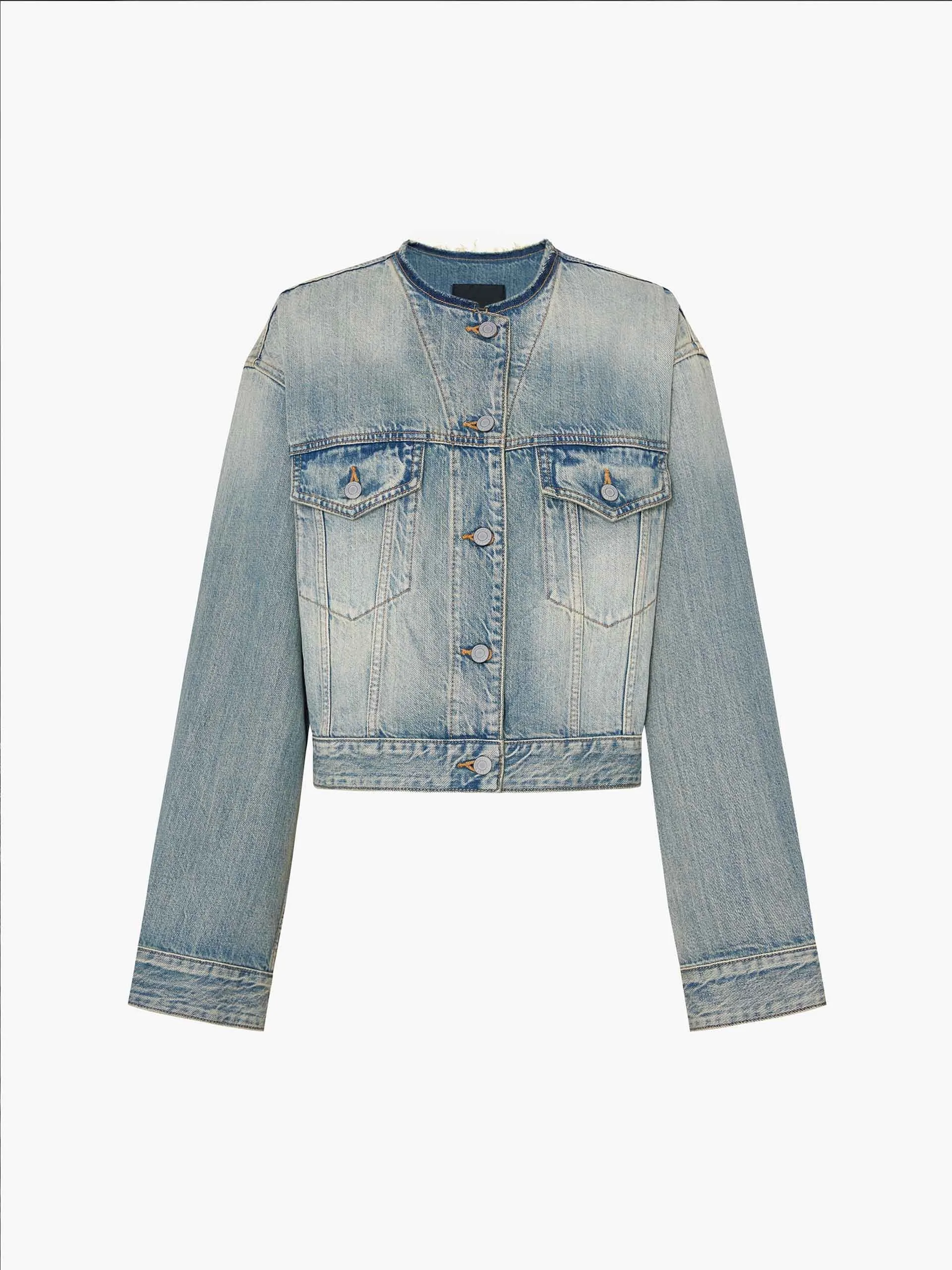 Cotton Cropped Denim Jacket sold by Mo&Co product image thumbnail 5