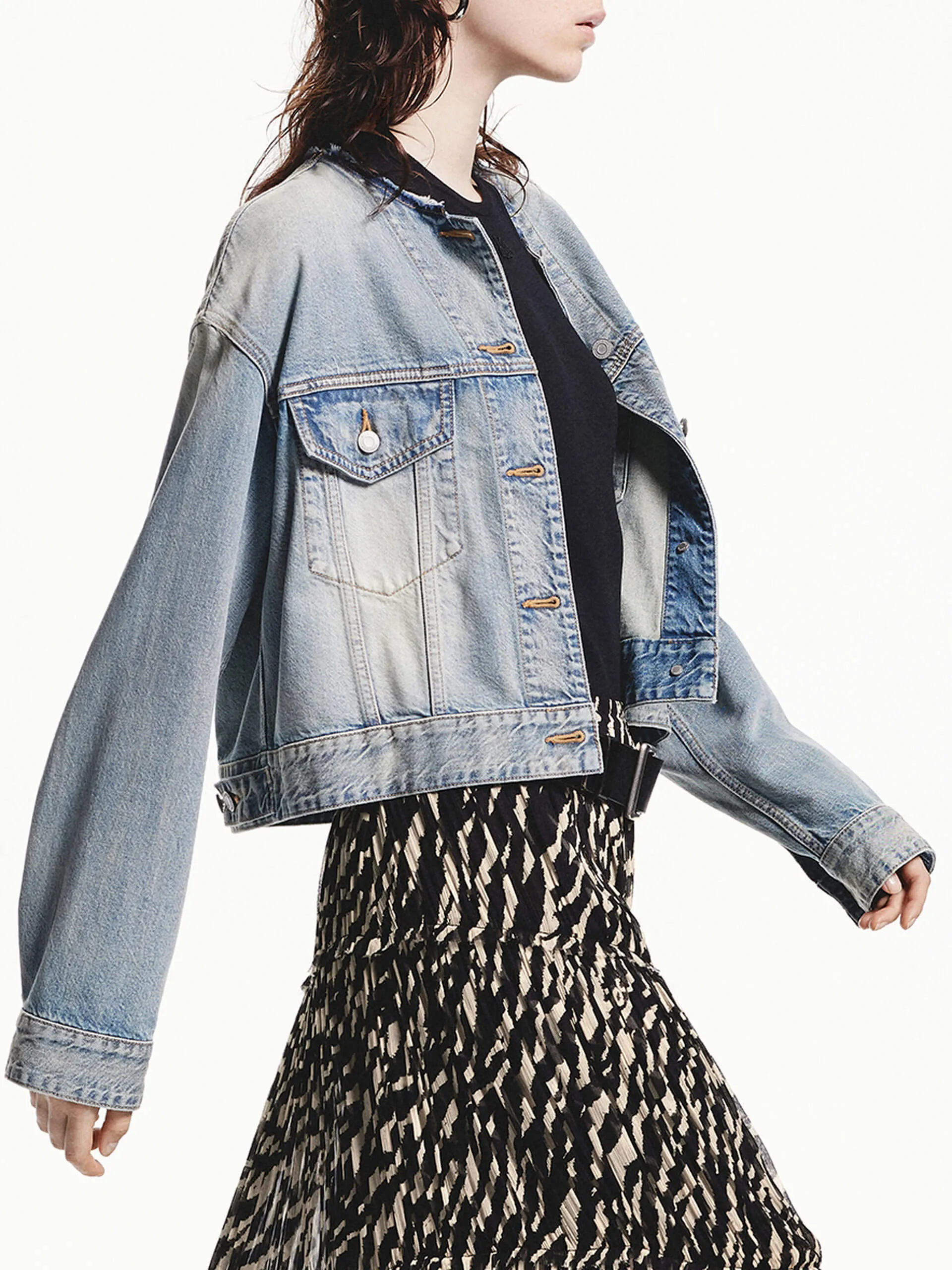 Cotton Cropped Denim Jacket sold by Mo&Co product image thumbnail 2