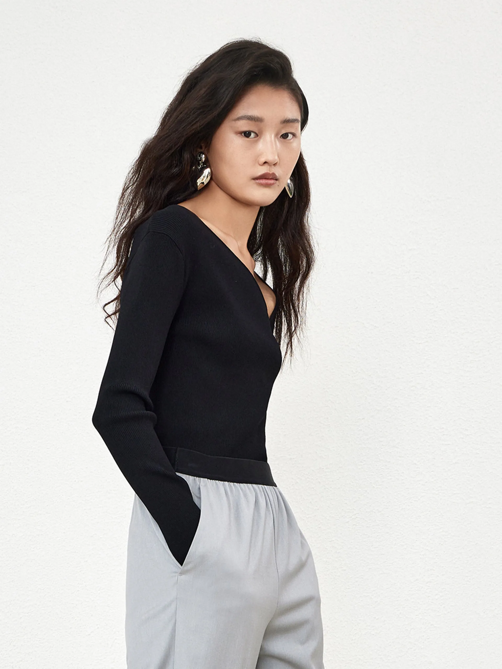 Stretch Slanted Collar Knit Top sold by Mo&Co product image thumbnail 5