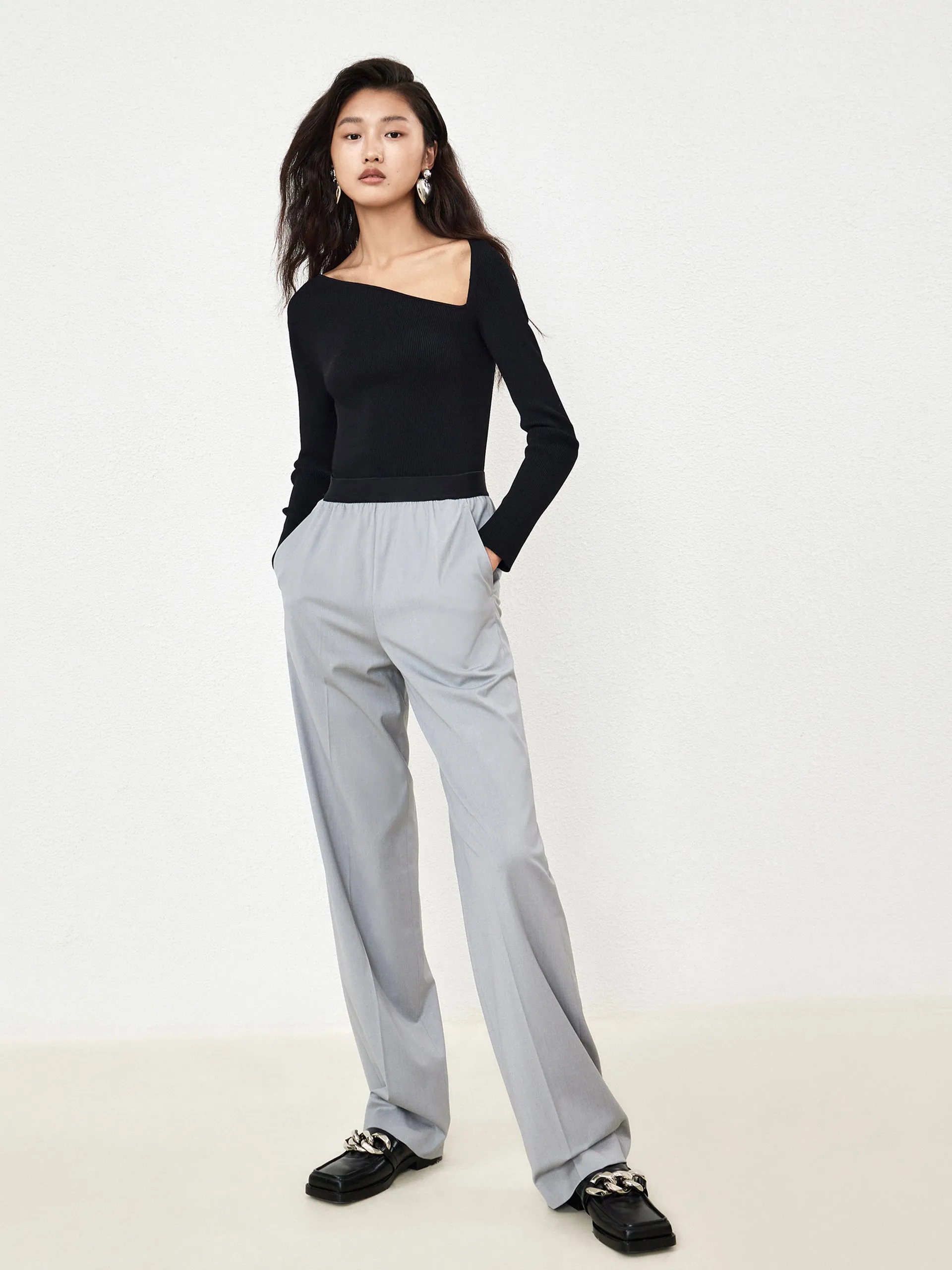 Stretch Slanted Collar Knit Top sold by Mo&Co product image thumbnail 2