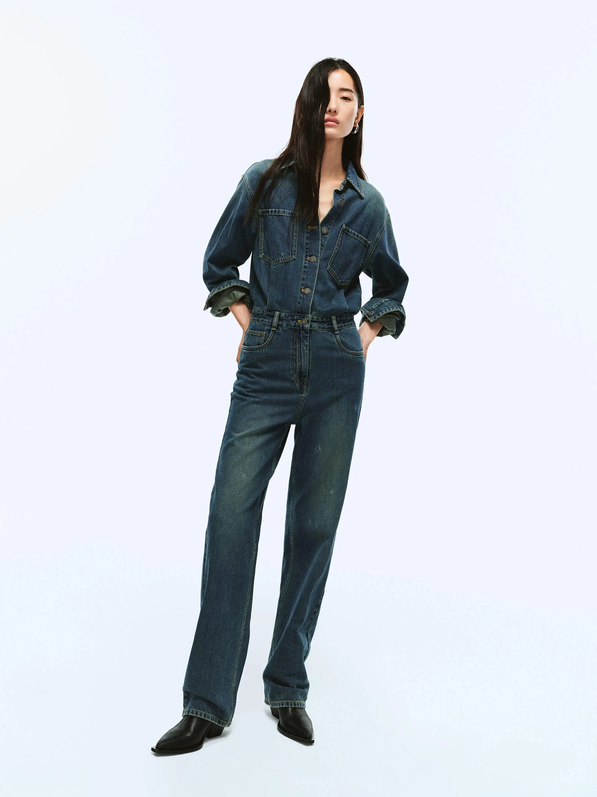 Cotton Denim Jumpsuit sold by Mo&Co