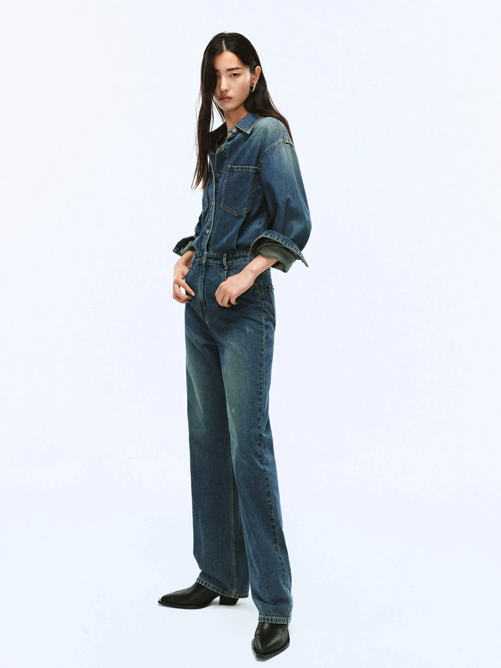Cotton Denim Jumpsuit sold by Mo&Co product image thumbnail 2