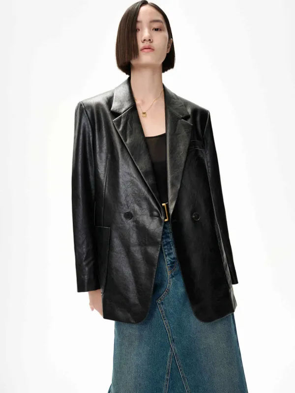 Oversized Faux Leather Blazer sold by Mo&Co