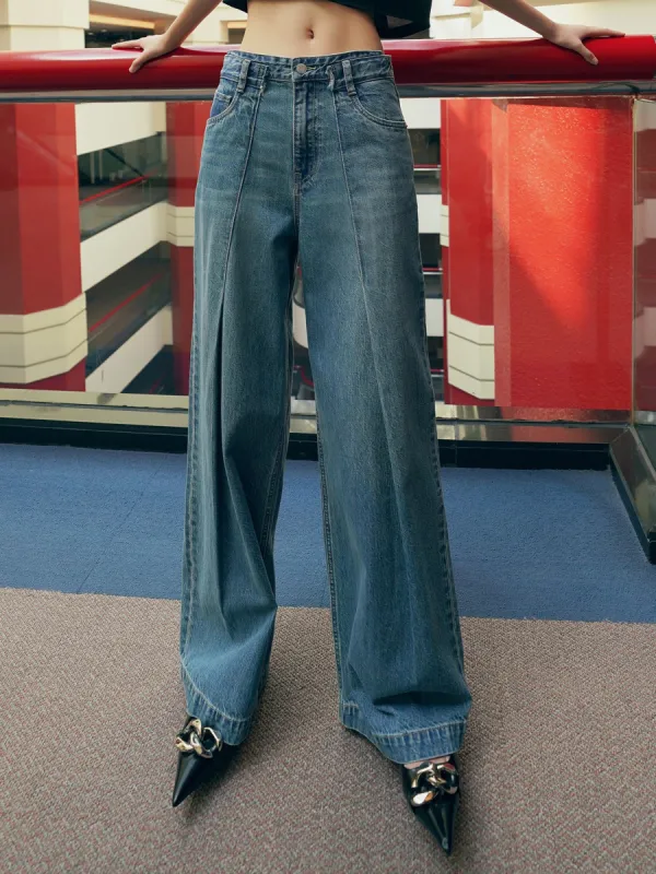 Pleats Detail Wide Leg Jeans sold by Mo&Co