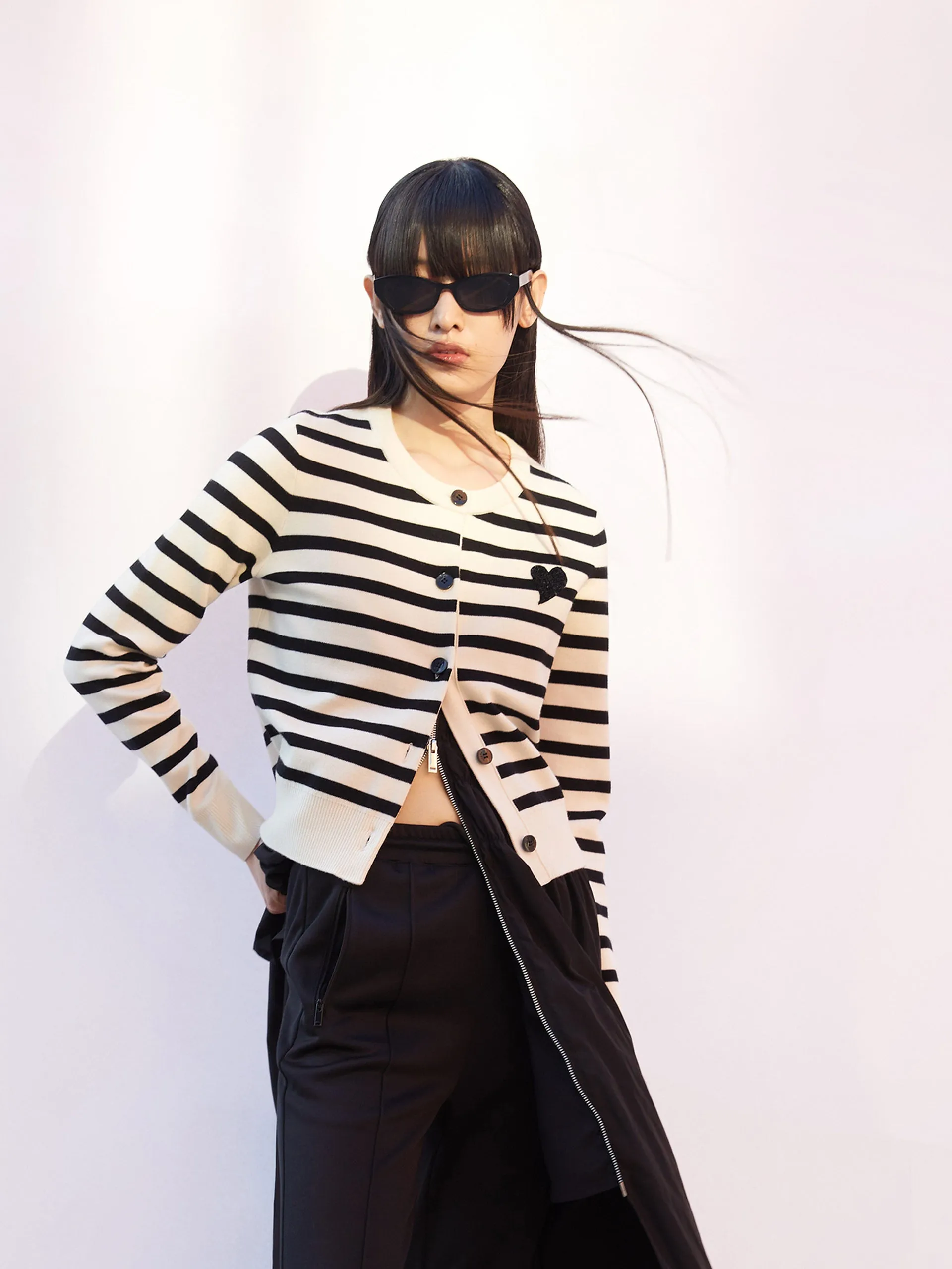 Striped Heart Pattern Cardigan sold by Mo&Co