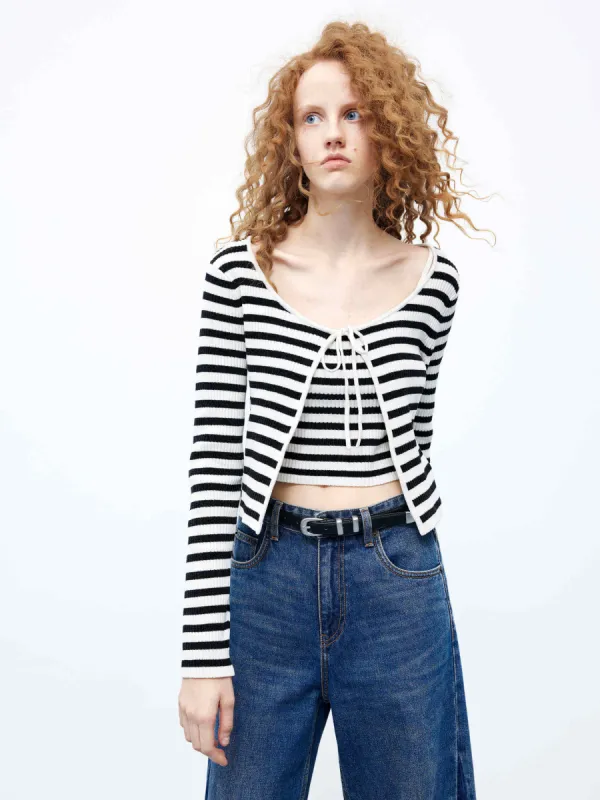 Striped Crop Cardigan Set sold by Mo&Co