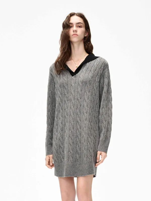 Navy Collar Cable Knit Dress sold by Mo&Co