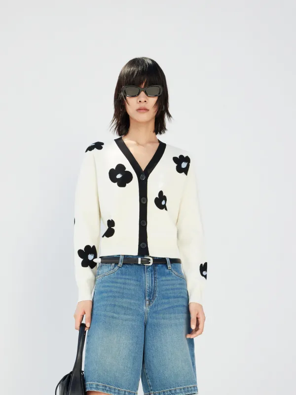 Floral Jacquard Beige Cardigan sold by Mo&Co