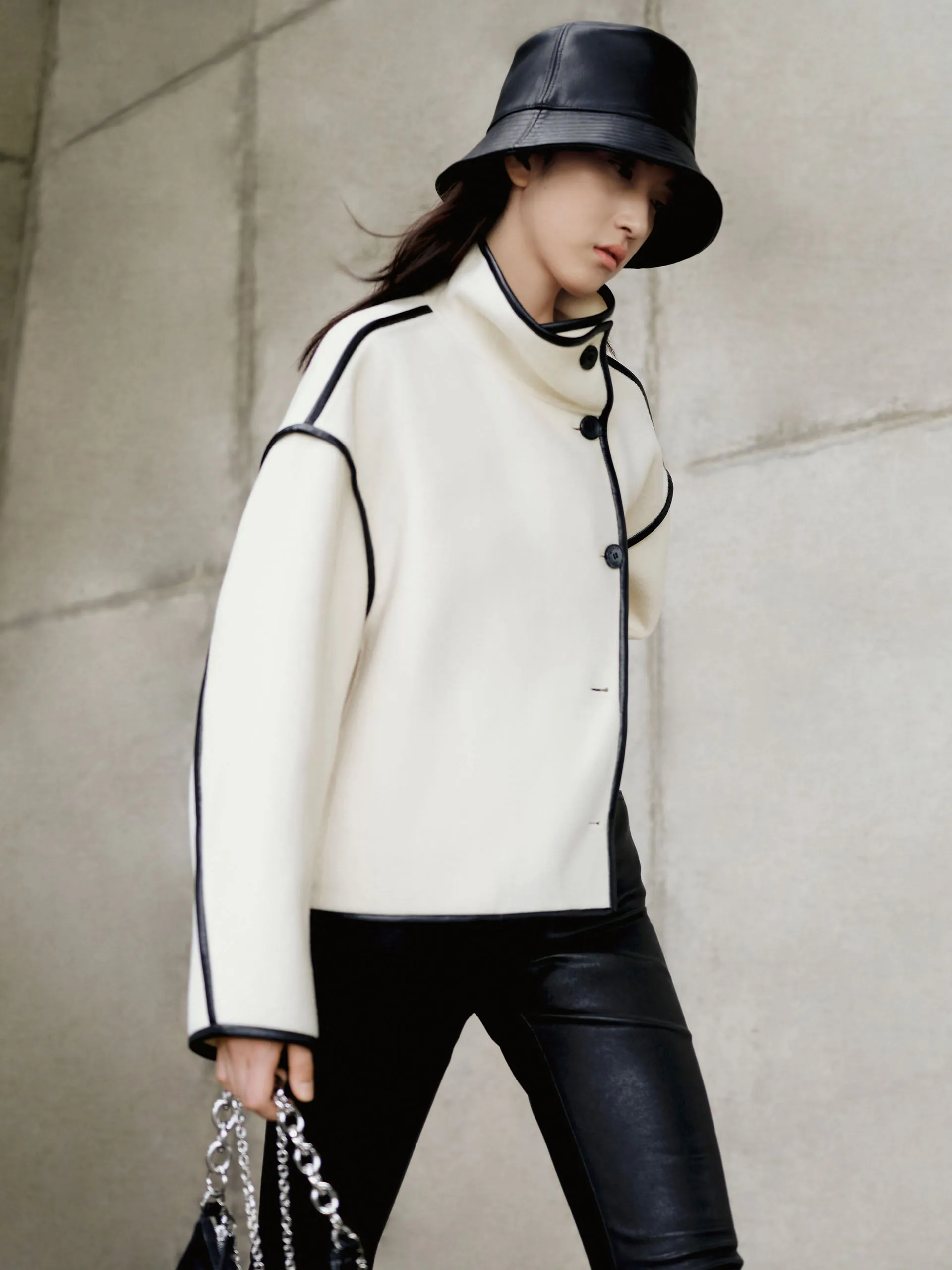 Wool Blend Contrast Lapel Collar Coat sold by Mo&Co product image thumbnail 5