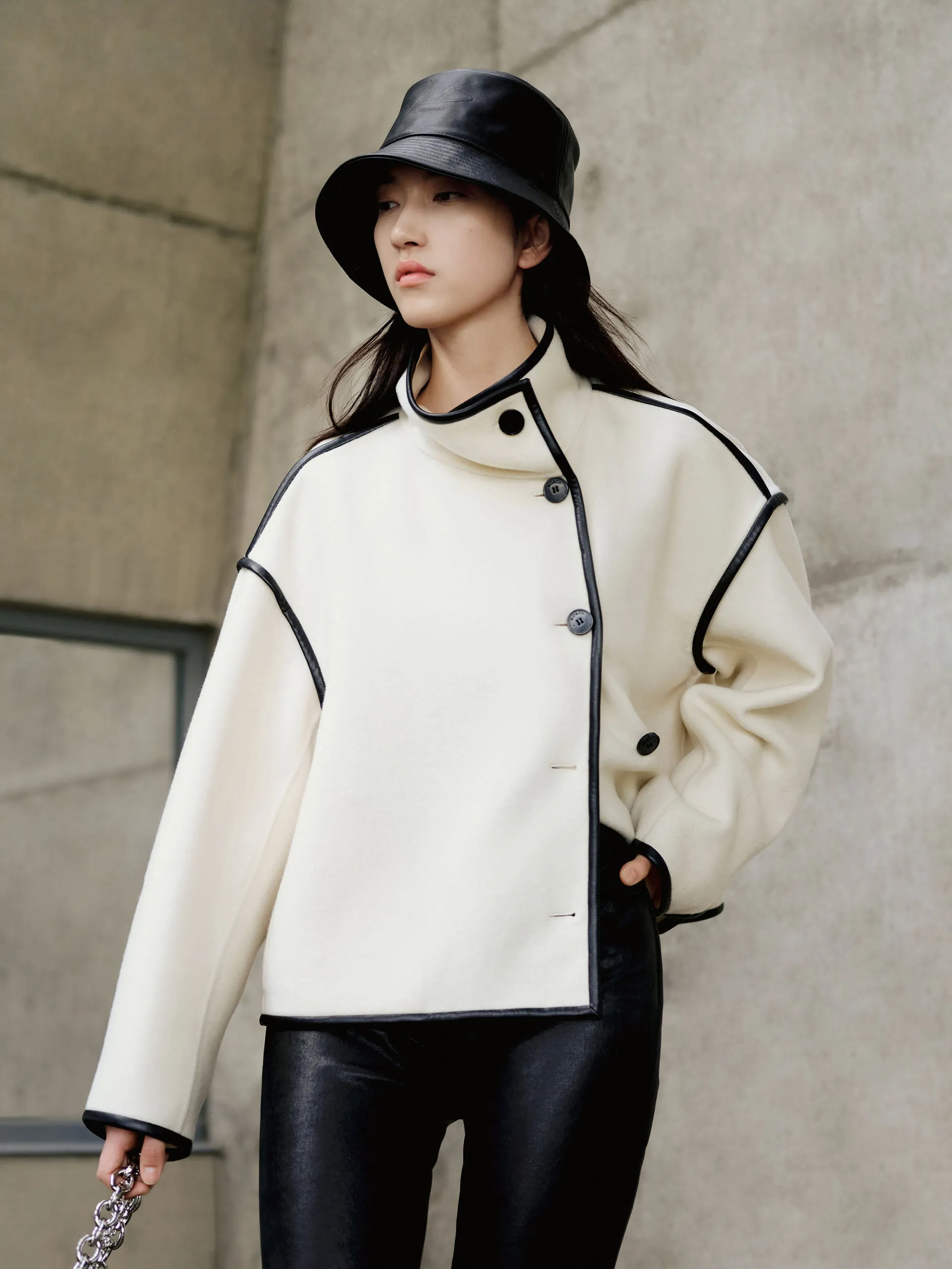 Wool Blend Contrast Lapel Collar Coat sold by Mo&Co product image thumbnail 3