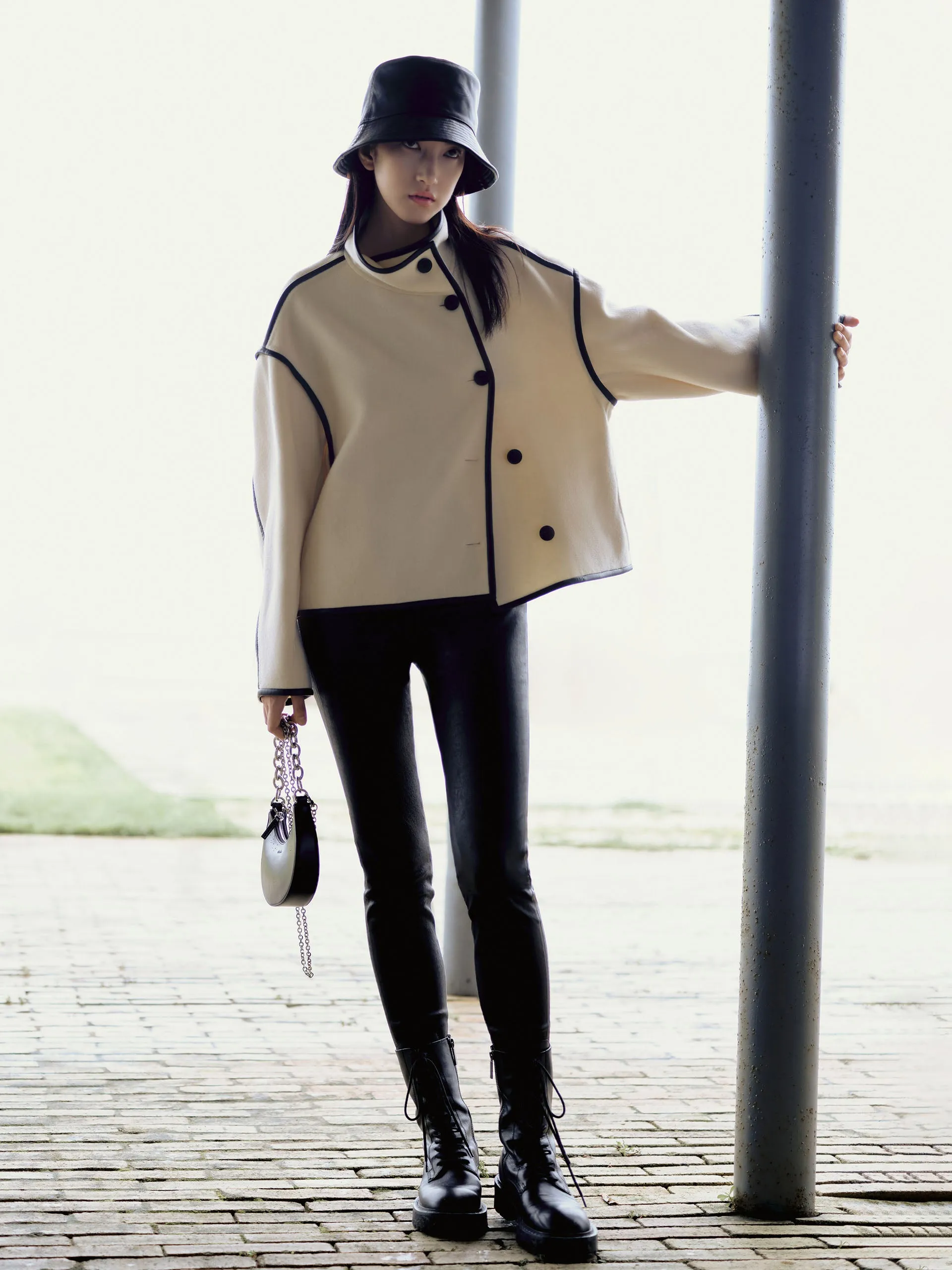 Wool Blend Contrast Lapel Collar Coat sold by Mo&Co product image thumbnail 2