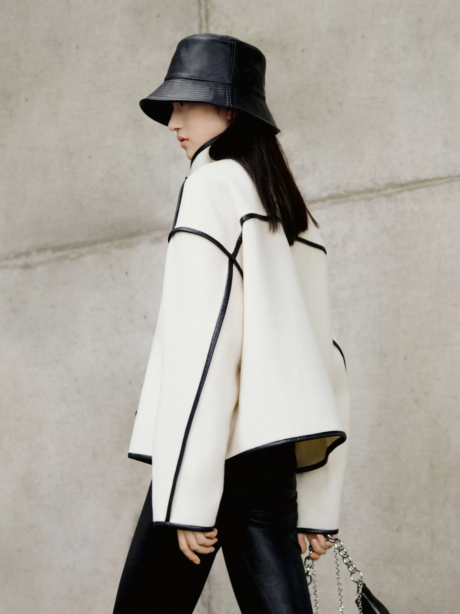 Wool Blend Contrast Lapel Collar Coat sold by Mo&Co product image thumbnail 4