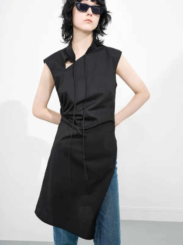 Pleated Slit Sleeveless Top sold by Mo&Co