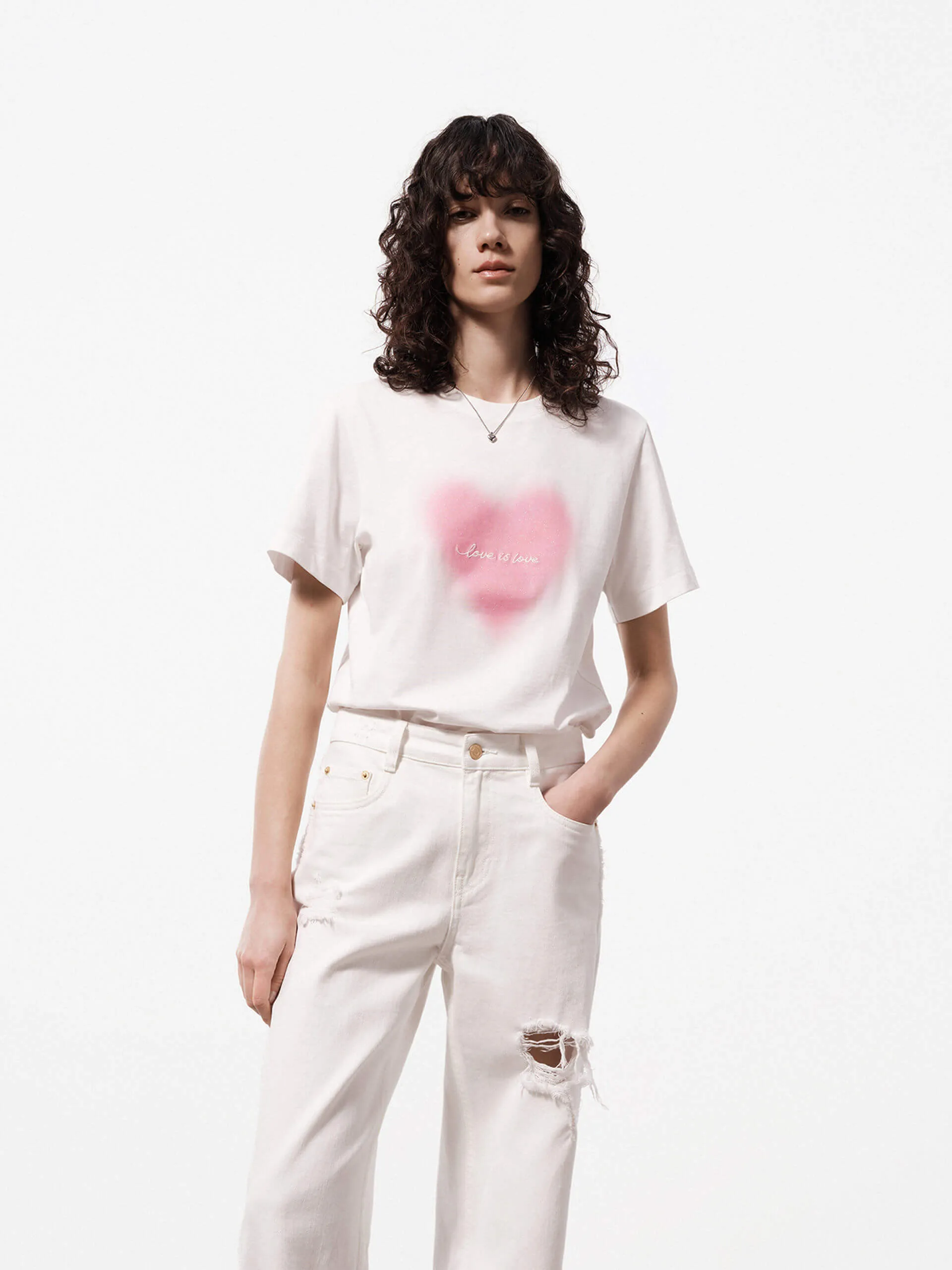 Cotton Heart Print T-shirt sold by Mo&Co